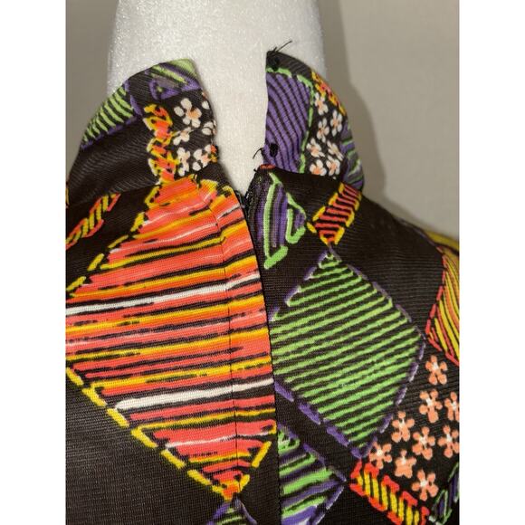 Vintage Polyester Dress Patchwork Zip No Designer Union Label S M High Neck Zip - Picture 9 of 15